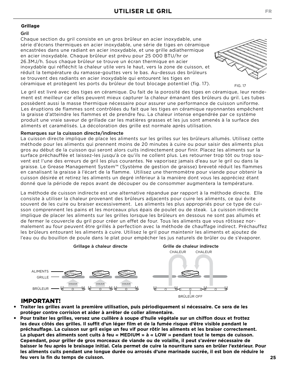 Utiliser le gril, Important | DCS Owner's Guide User Manual | Page 73 / 96