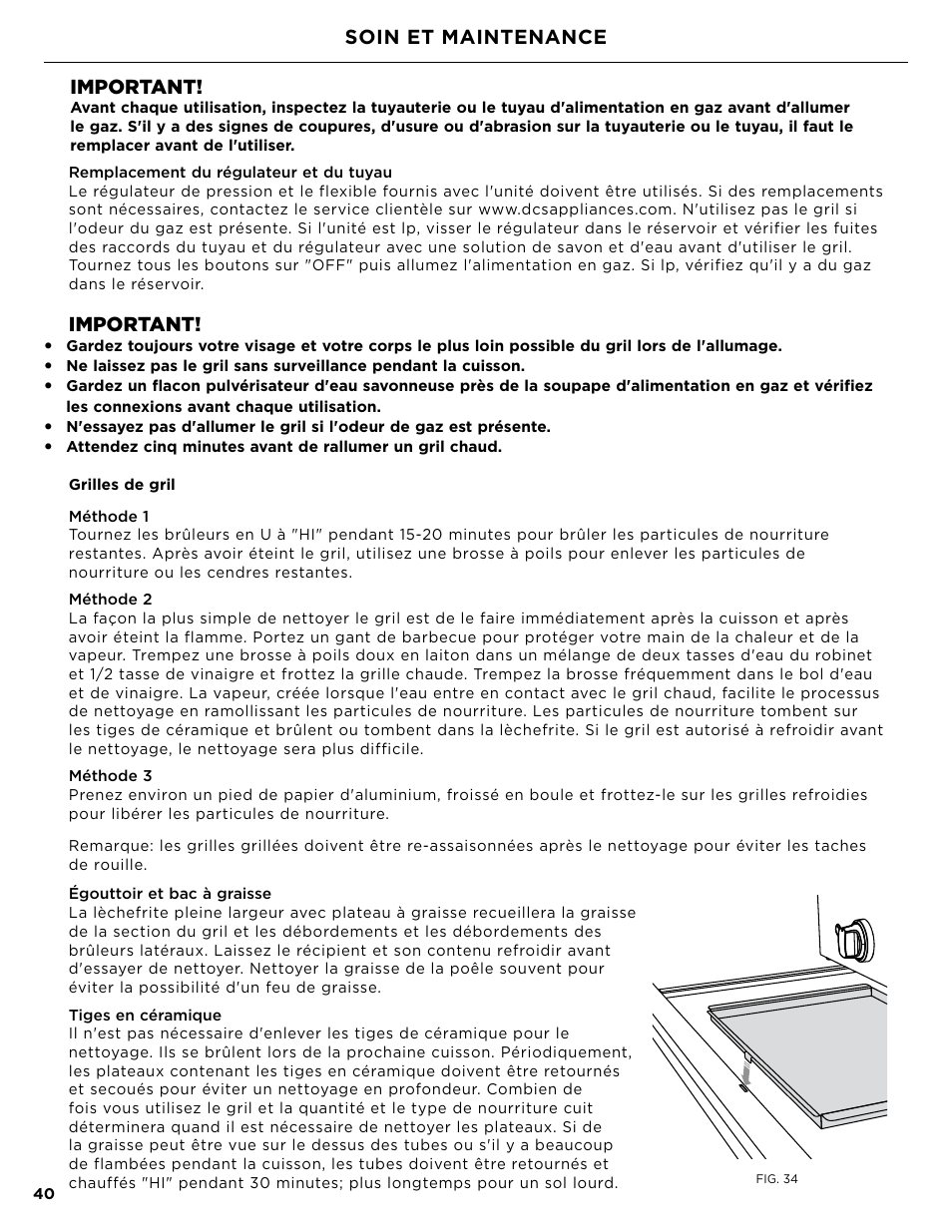 Important, Soin et maintenance | DCS Owner's Guide User Manual | Page 88 / 96