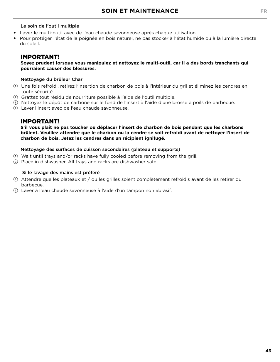 Important, Soin et maintenance | DCS Owner's Guide User Manual | Page 91 / 96