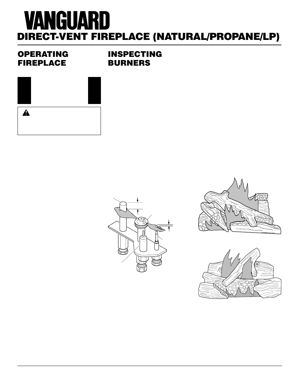 Direct-vent fireplace (natural/propane/lp), Inspecting burners, Operating fireplace | Desa BHDV41N/P User Manual | Page 28 / 44