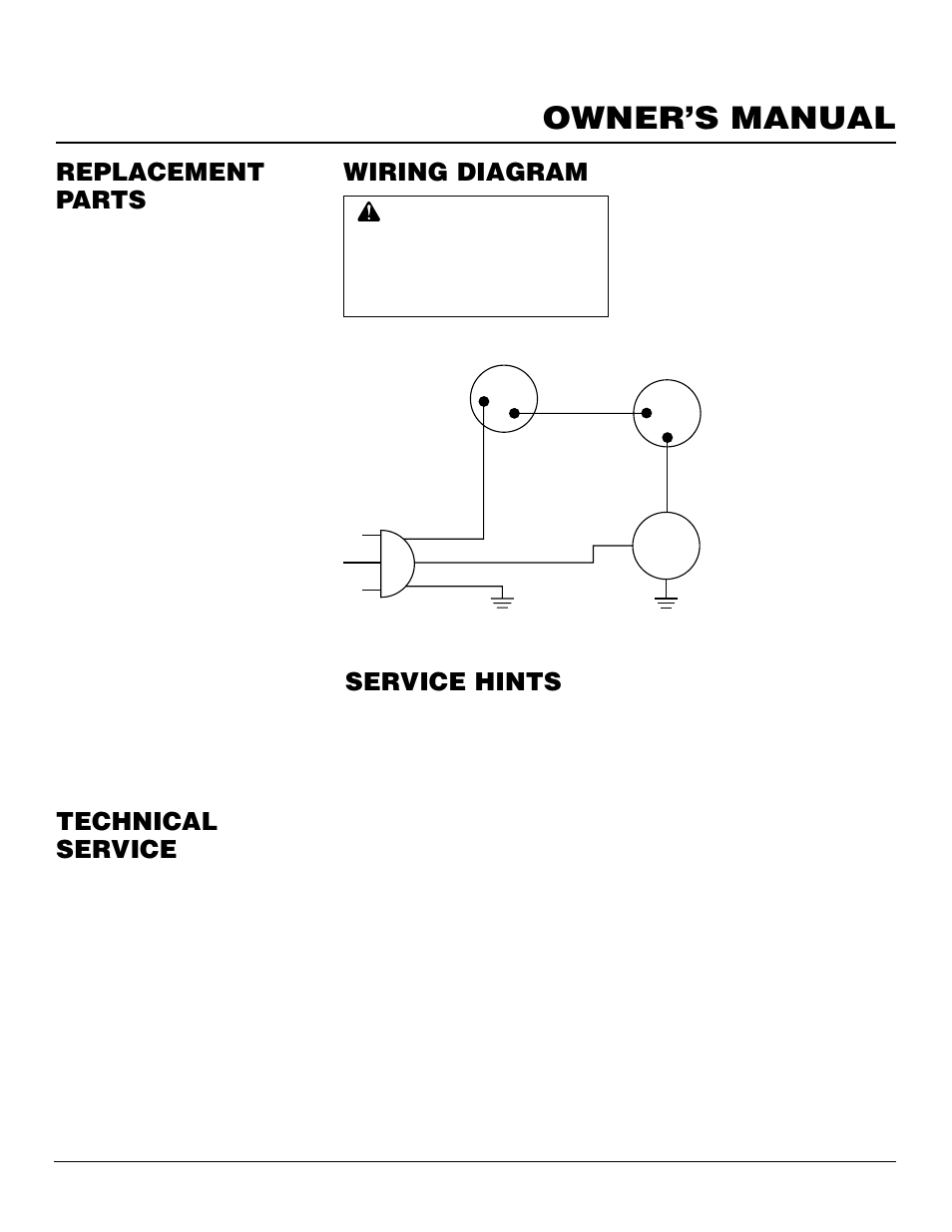 Owner’s manual, Service hints, Technical service | Replacement parts, Wiring diagram | Desa BHDV41N/P User Manual | Page 33 / 44