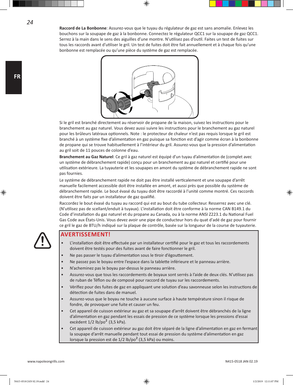 24 fr, Avertissement | Prestige Napoleon Prestige Series 500 Series 66 Inch Freestanding Grill Owner's Guide User Manual | Page 24 / 52