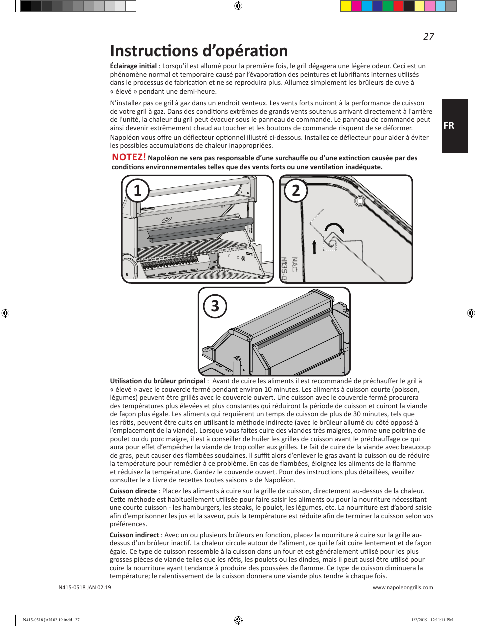 Instructions d’opération, 27 fr | Prestige Napoleon Prestige Series 500 Series 66 Inch Freestanding Grill Owner's Guide User Manual | Page 27 / 52