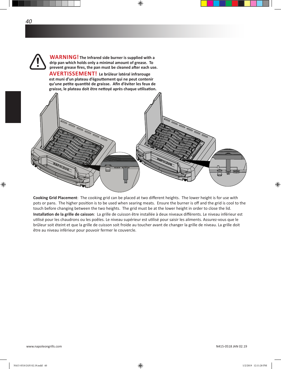 Warning, Avertissement | Prestige Napoleon Prestige Series 500 Series 66 Inch Freestanding Grill Owner's Guide User Manual | Page 40 / 52