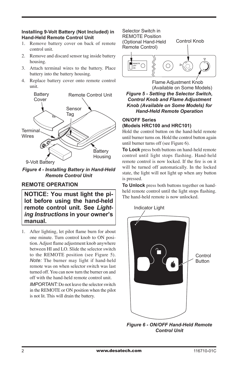 Remote operation | Desa HRC101 User Manual | Page 2 / 8