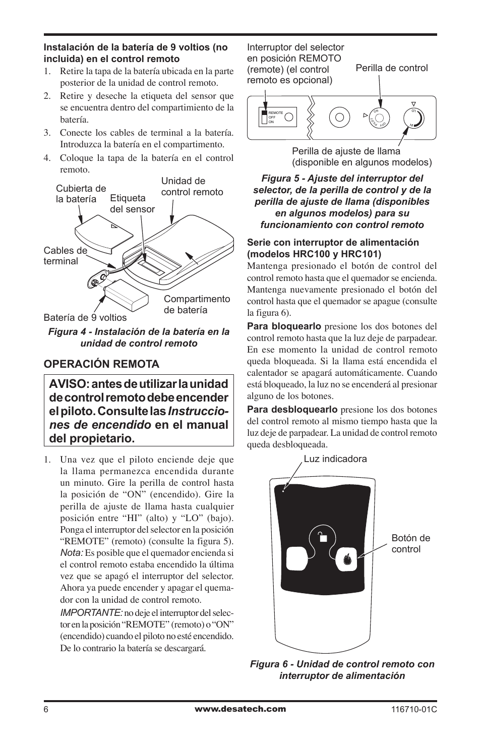Operación remota | Desa HRC101 User Manual | Page 6 / 8
