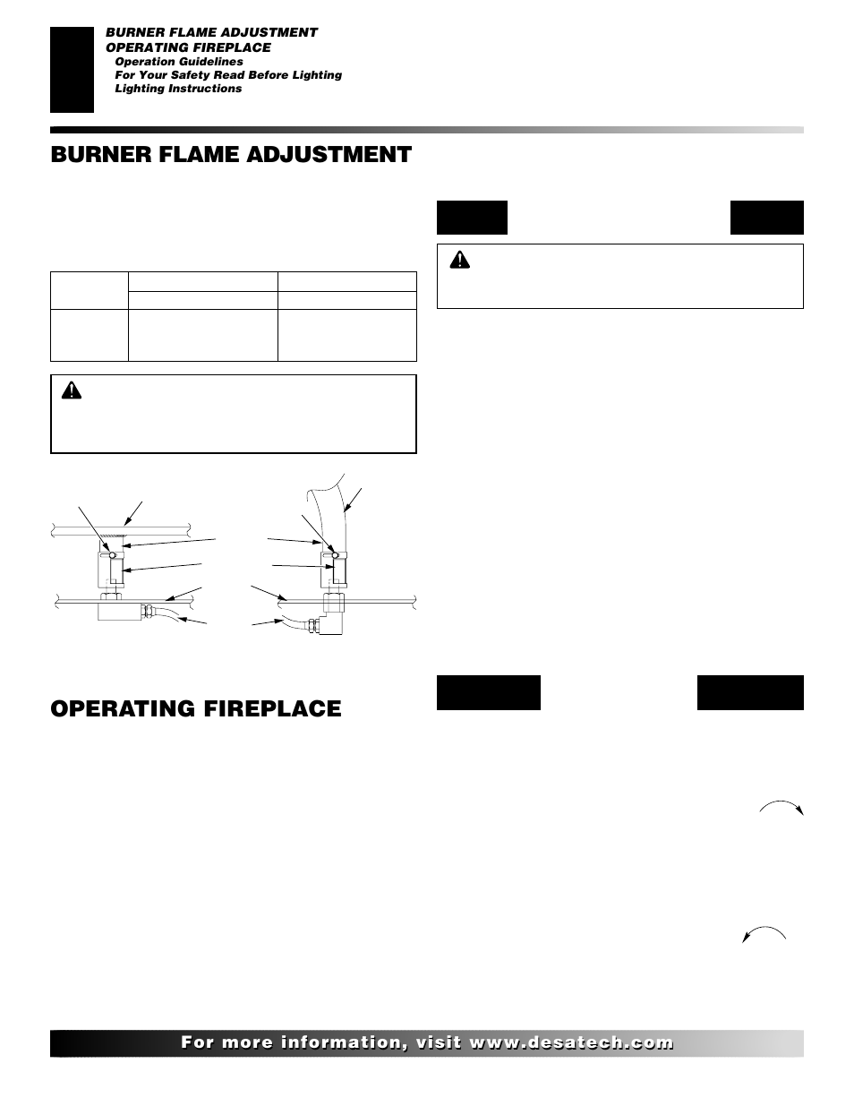 Operating fireplace, Burner flame adjustment, Continued | Desa CD42M-A User Manual | Page 12 / 22