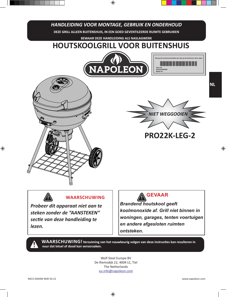 Houtskoolgrill voor buitenshuis, Pro22k-leg-2, Handleiding voor montage, gebruik en onderhoud | Napoleon 23 Inch Portable Charcoal Kettle Grill Owner's Manual User Manual | Page 25 / 100