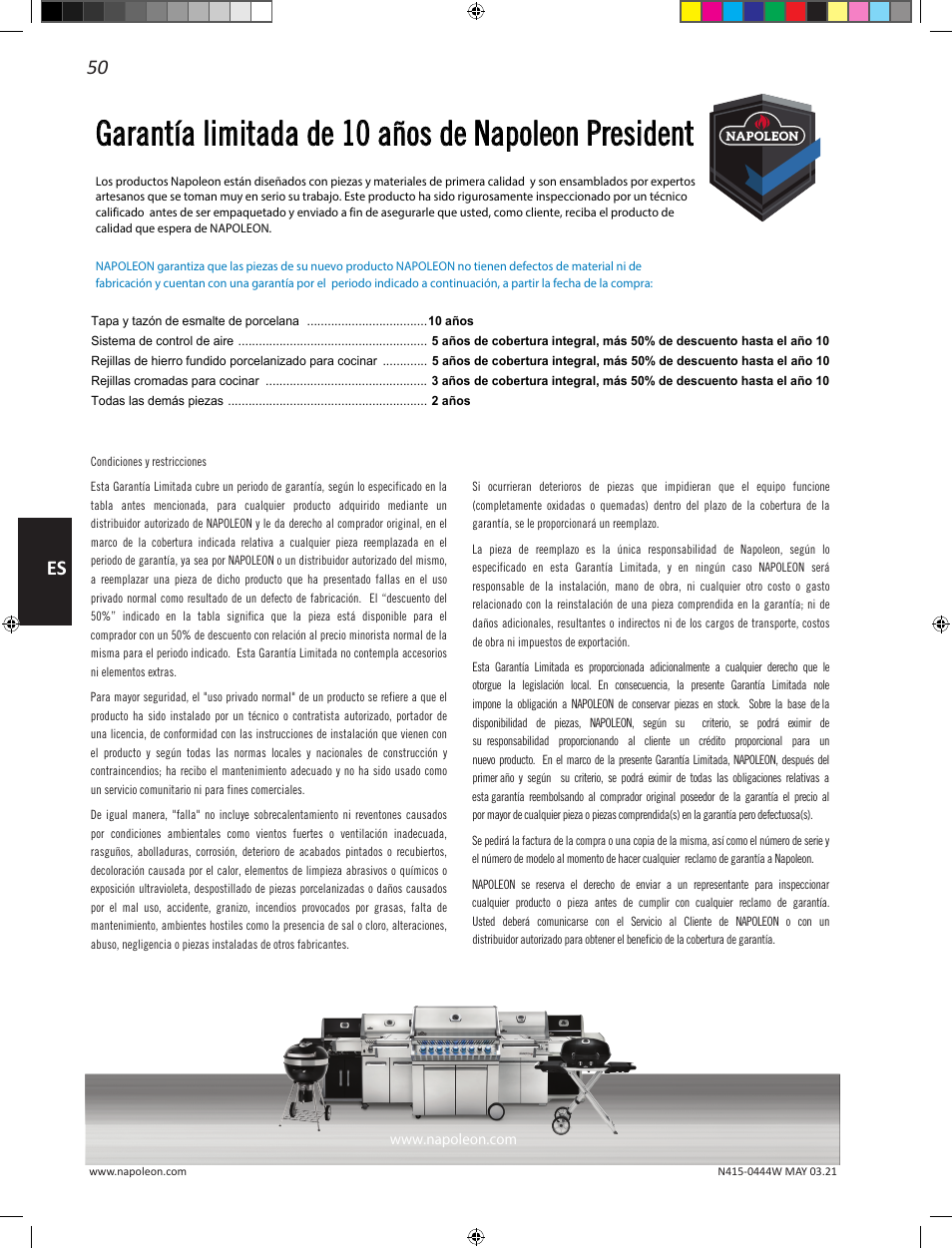 50 es | Napoleon 23 Inch Portable Charcoal Kettle Grill Owner's Manual User Manual | Page 50 / 100