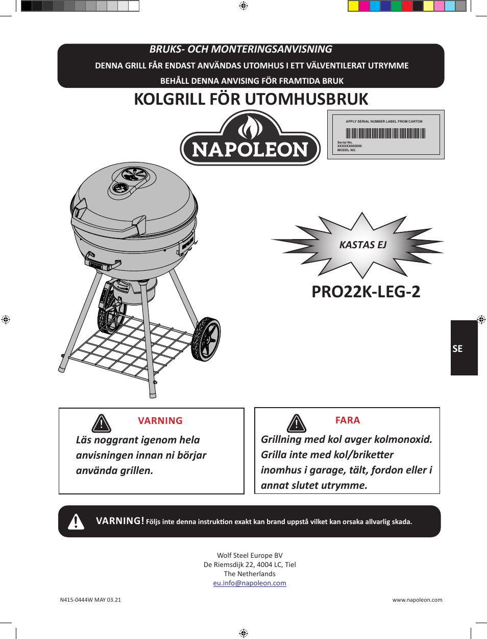 Kolgrill för utomhusbruk, Pro22k-leg-2 | Napoleon 23 Inch Portable Charcoal Kettle Grill Owner's Manual User Manual | Page 61 / 100