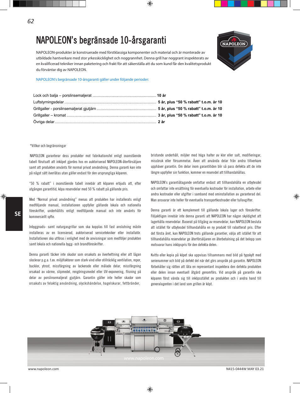 62 se | Napoleon 23 Inch Portable Charcoal Kettle Grill Owner's Manual User Manual | Page 62 / 100