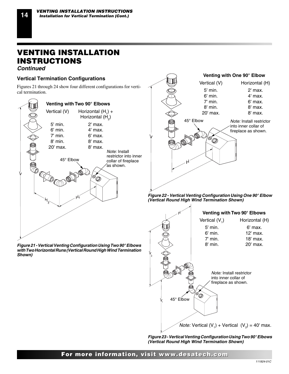 Venting installation instructions, Continued | Desa (V)K36EN User Manual | Page 14 / 38