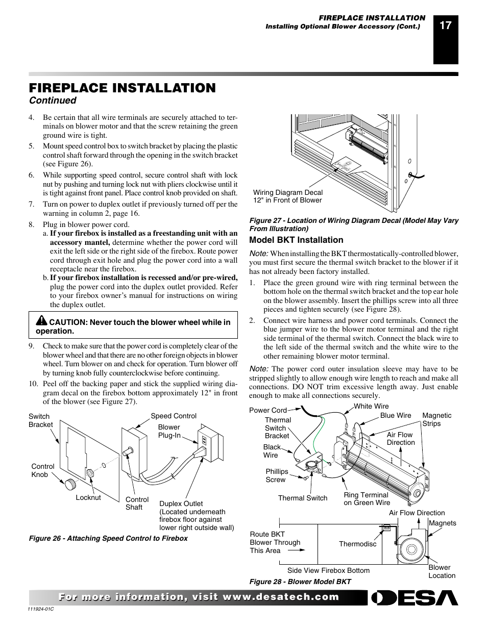 Fireplace installation, Continued | Desa (V)K36EN User Manual | Page 17 / 38