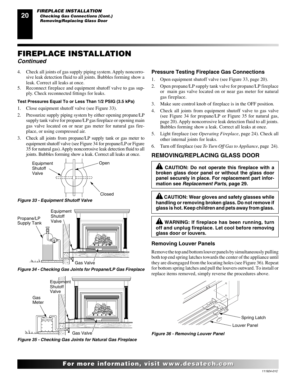 Fireplace installation, Continued | Desa (V)K36EN User Manual | Page 20 / 38