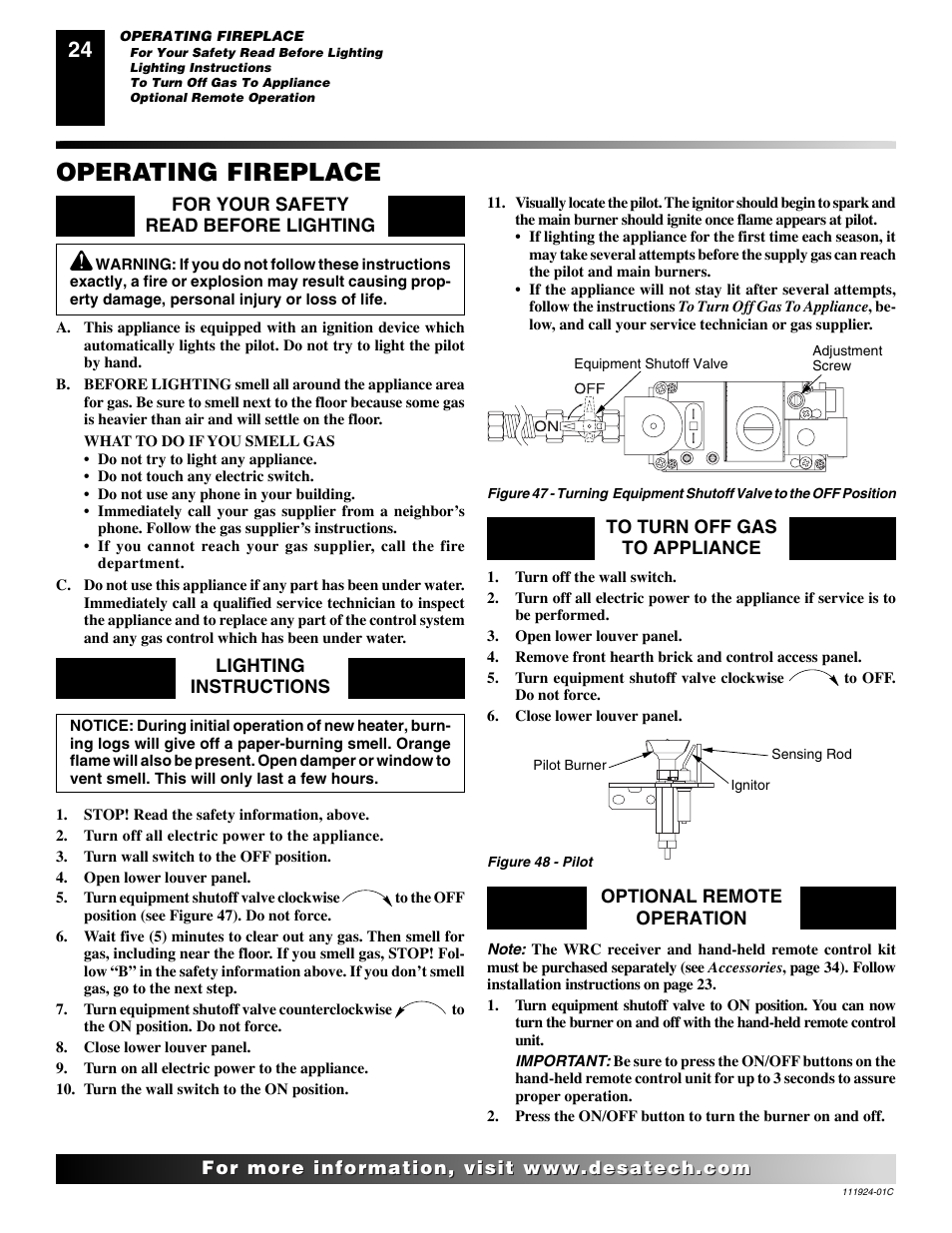 Operating fireplace | Desa (V)K36EN User Manual | Page 24 / 38