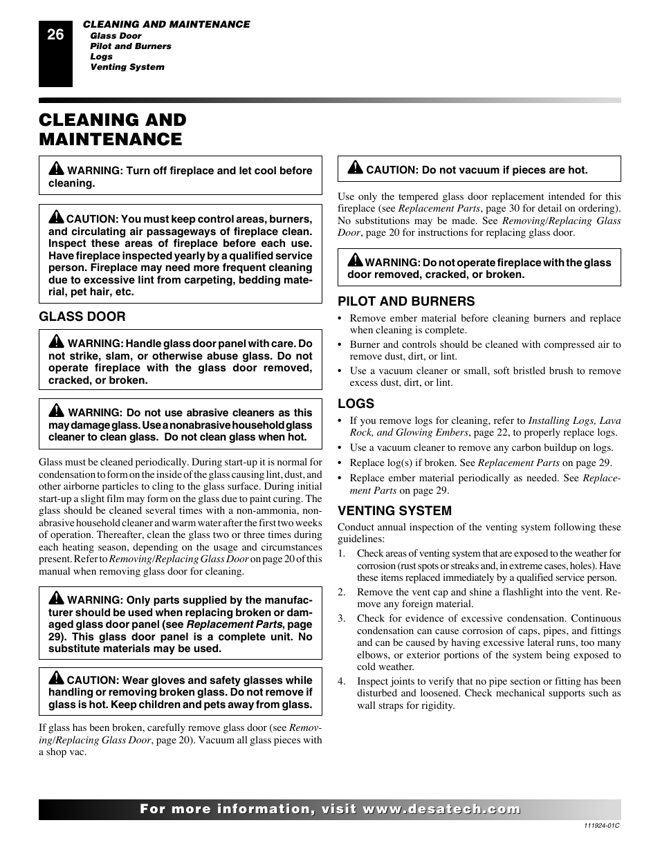 Cleaning and maintenance | Desa (V)K36EN User Manual | Page 26 / 38