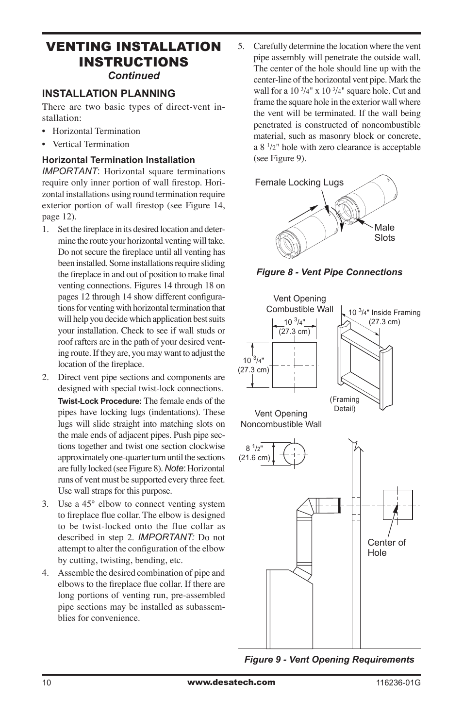 Venting installation instructions, Installation planning, Continued | Desa CGCDV42PR  EN User Manual | Page 10 / 44