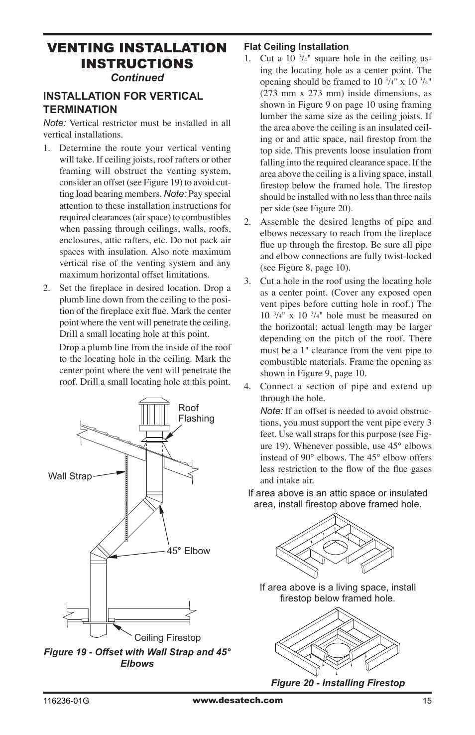 Venting installation instructions | Desa CGCDV42PR  EN User Manual | Page 15 / 44