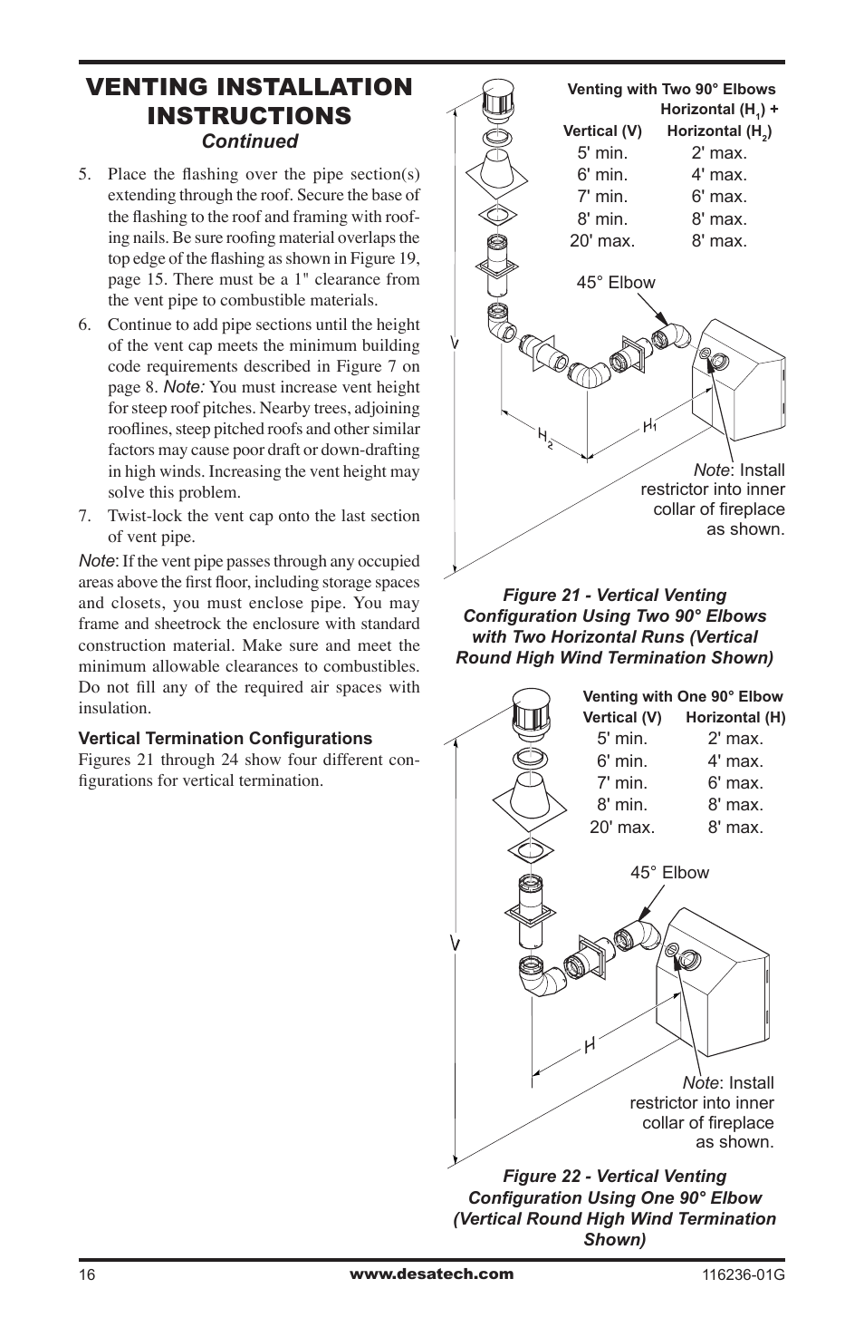 Venting installation instructions | Desa CGCDV42PR  EN User Manual | Page 16 / 44