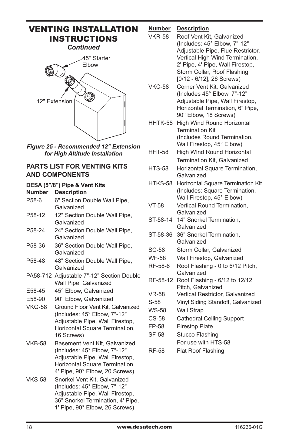 Venting installation instructions | Desa CGCDV42PR  EN User Manual | Page 18 / 44