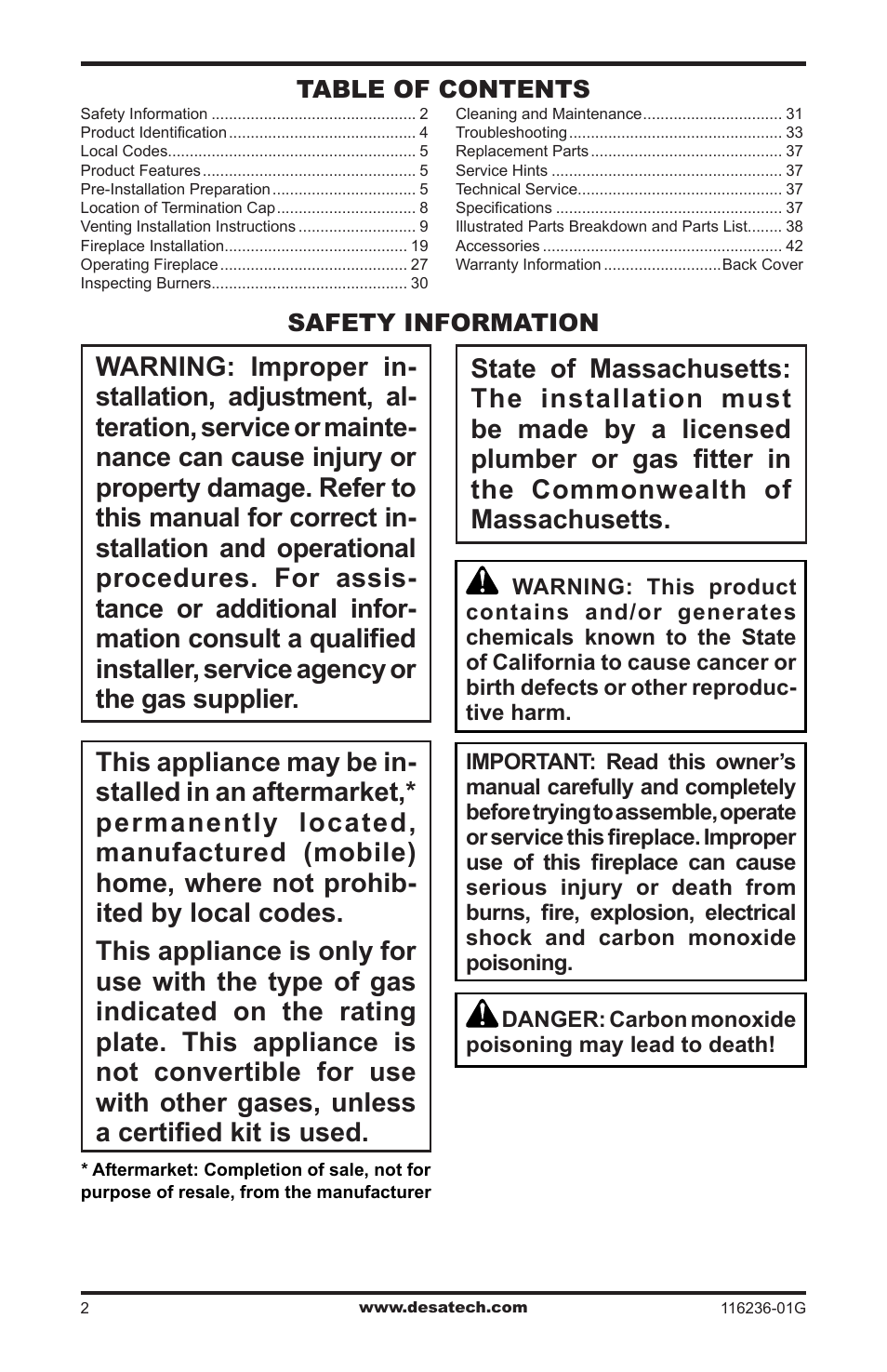 Safety information | Desa CGCDV42PR  EN User Manual | Page 2 / 44