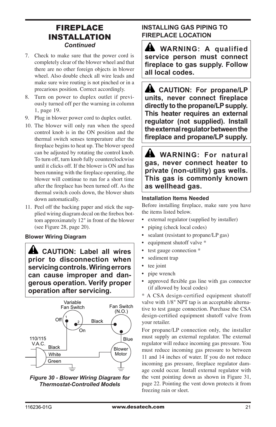 Fireplace installation | Desa CGCDV42PR  EN User Manual | Page 21 / 44