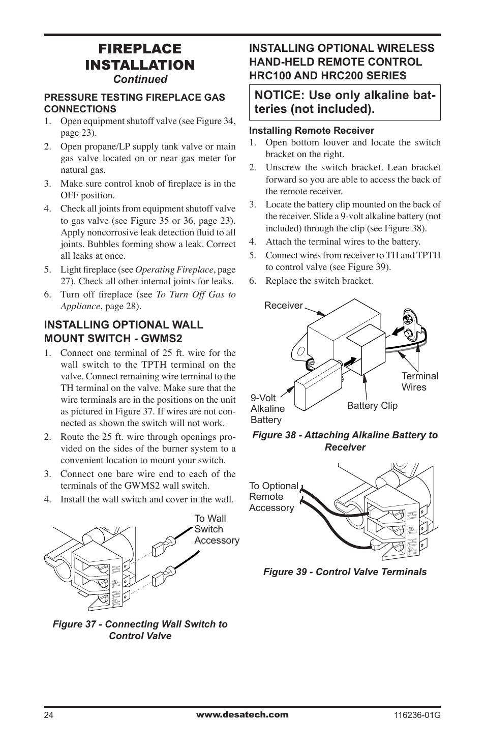 Fireplace installation | Desa CGCDV42PR  EN User Manual | Page 24 / 44