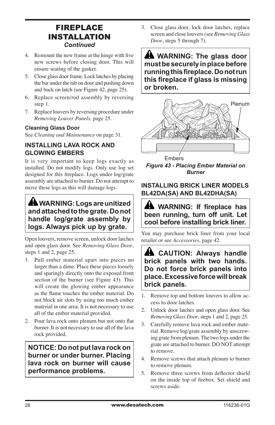 Fireplace installation | Desa CGCDV42PR  EN User Manual | Page 26 / 44