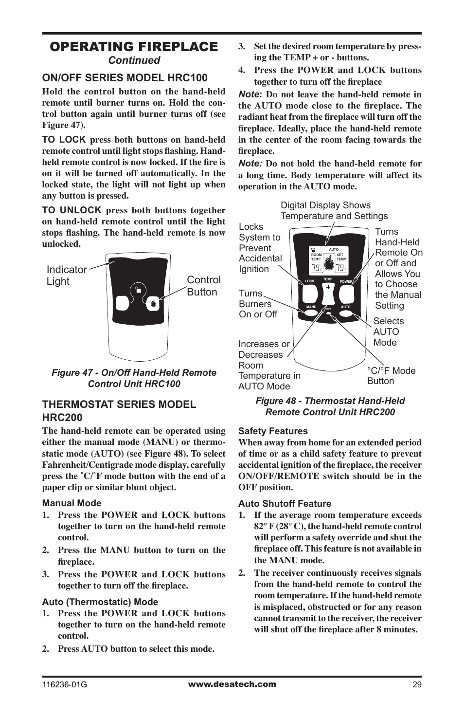 Operating fireplace | Desa CGCDV42PR  EN User Manual | Page 29 / 44