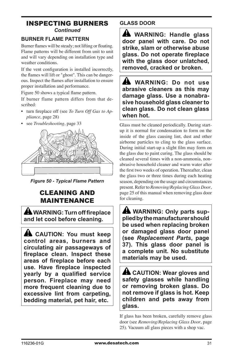 Cleaning and maintenance, Inspecting burners | Desa CGCDV42PR  EN User Manual | Page 31 / 44