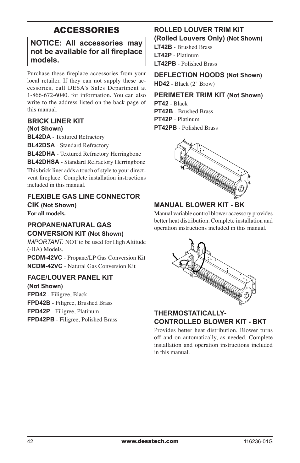 Accessories | Desa CGCDV42PR  EN User Manual | Page 42 / 44