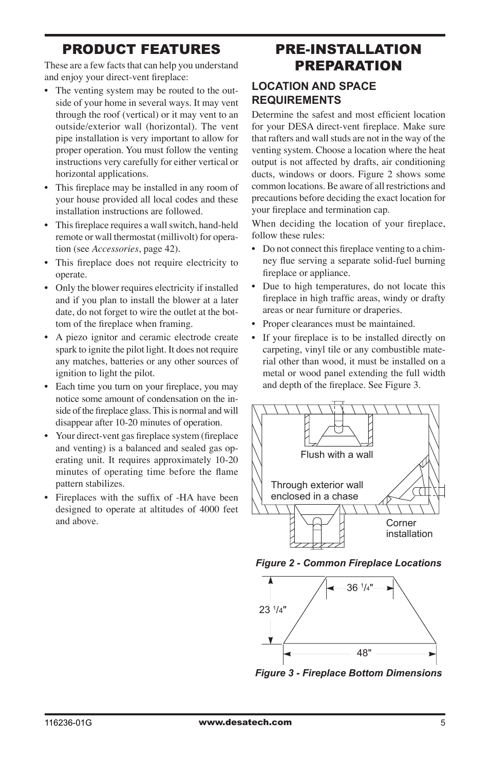 Local codes, Product features, Pre-installation preparation | Drw fw | Desa CGCDV42PR  EN User Manual | Page 5 / 44