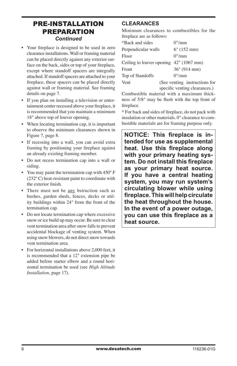 Pre-installation preparation | Desa CGCDV42PR  EN User Manual | Page 6 / 44