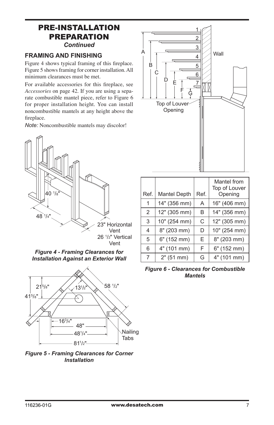 Pre-installation preparation, Continued, Framing and finishing | Desa CGCDV42PR  EN User Manual | Page 7 / 44