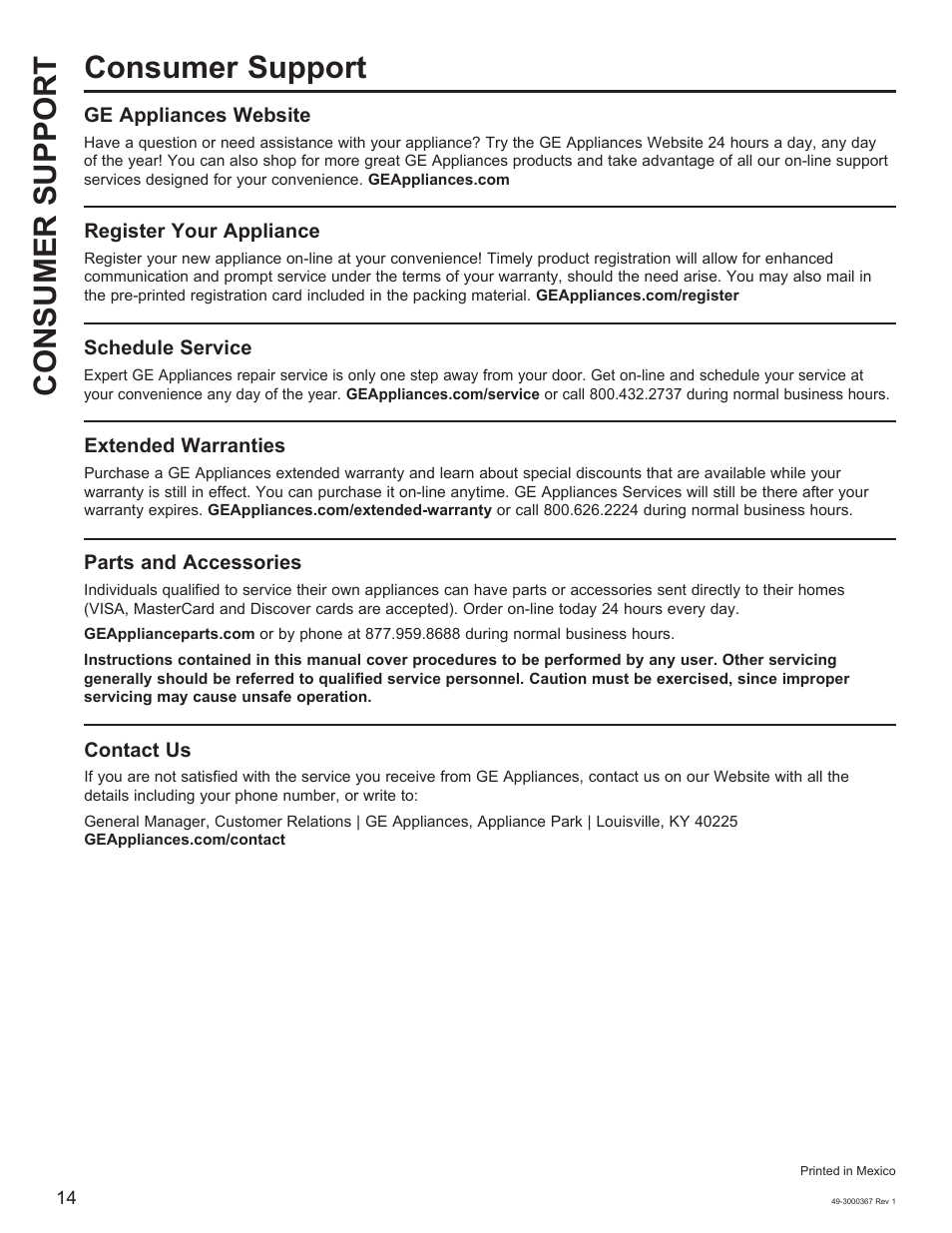 Consumer support consumer support | Napoleon 48 Inch Phantom Rogue SE 425 Propane Grill Owner Guide User Manual | Page 14 / 28