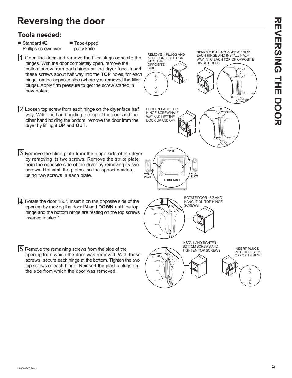 Reversing the door reversing the door, Tools needed | Napoleon 48 Inch Phantom Rogue SE 425 Propane Grill Owner Guide User Manual | Page 9 / 28