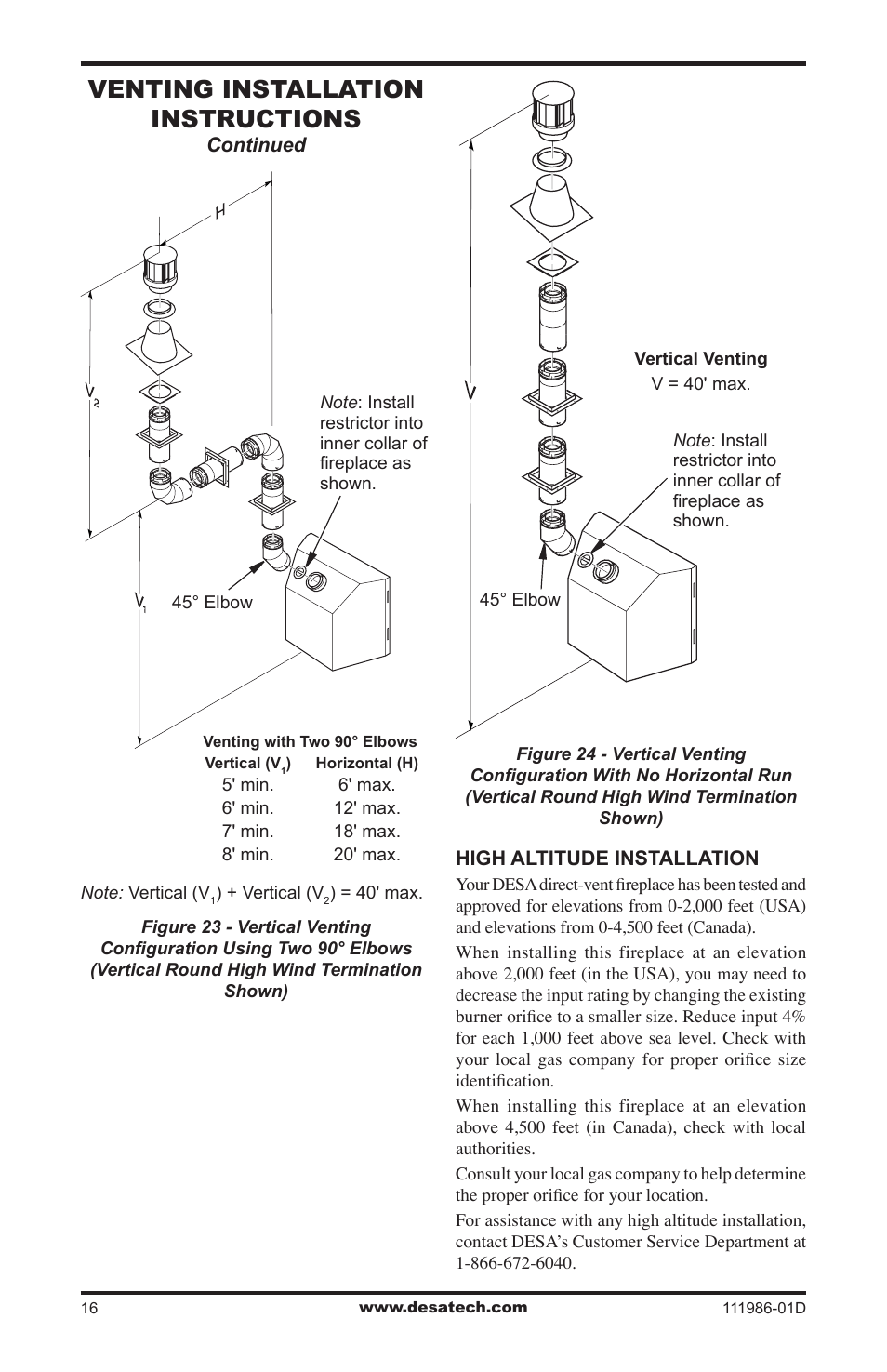 Venting installation instructions | Desa (V)T32N SERIES User Manual | Page 16 / 40