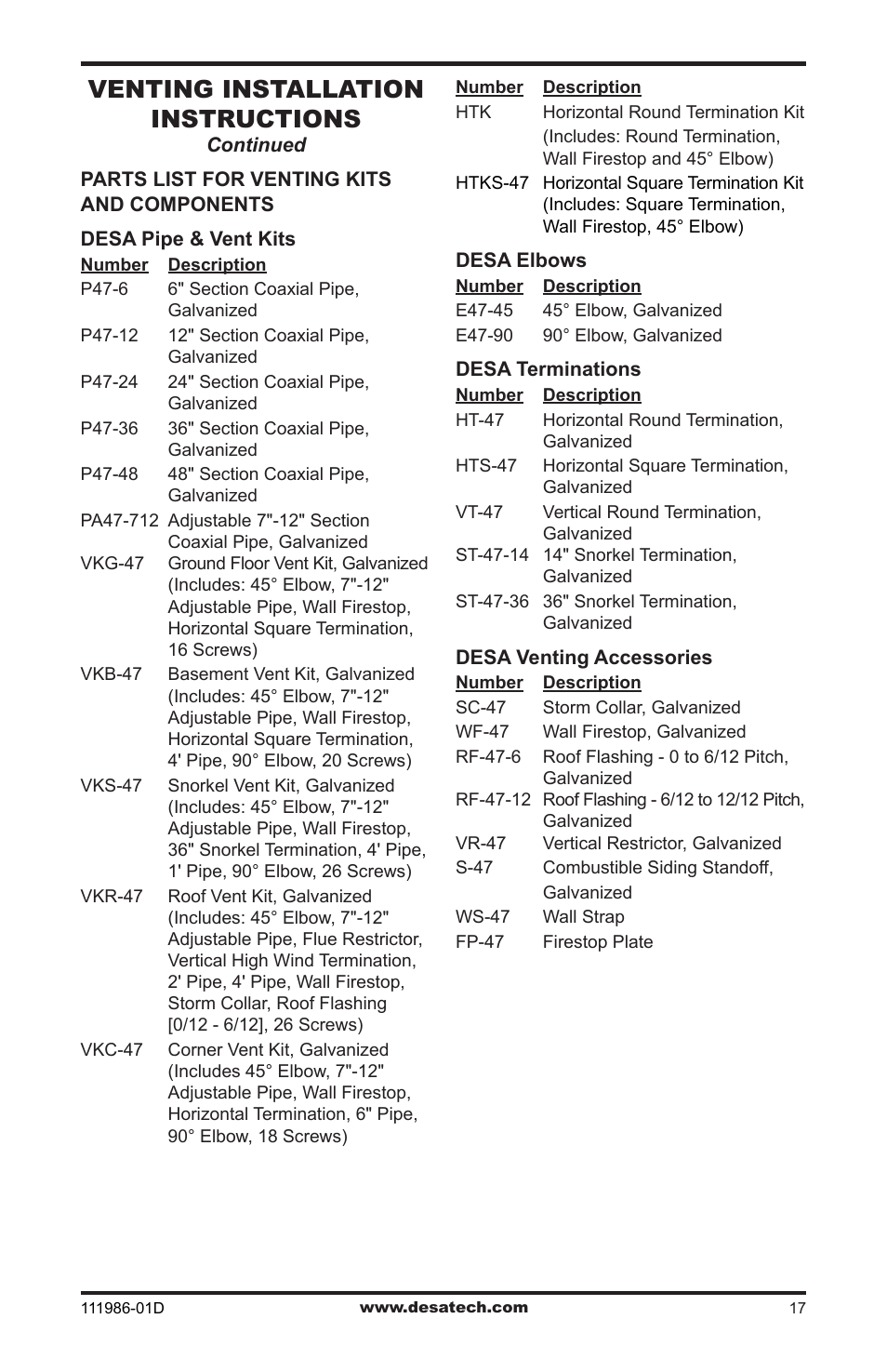 Venting installation instructions | Desa (V)T32N SERIES User Manual | Page 17 / 40