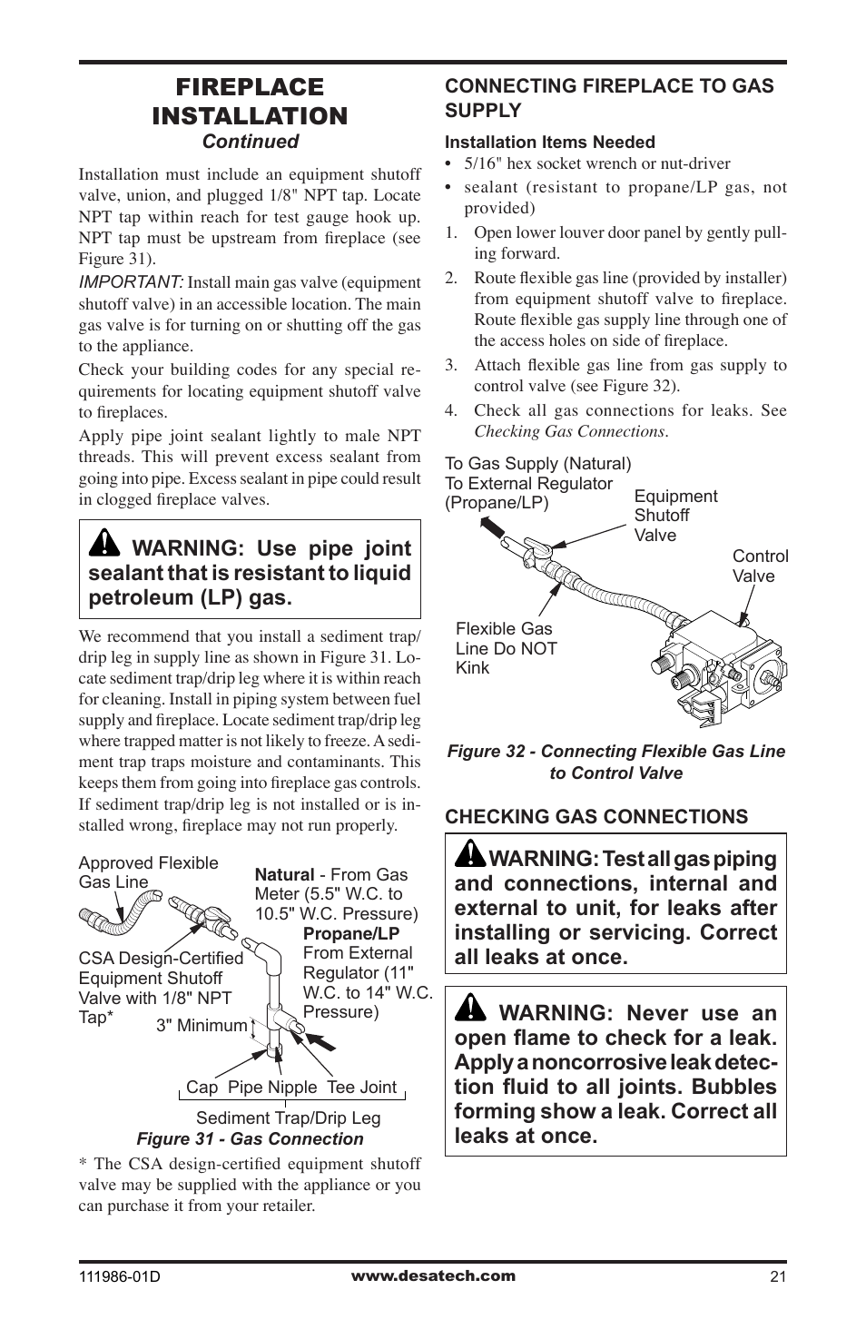 Fireplace installation | Desa (V)T32N SERIES User Manual | Page 21 / 40