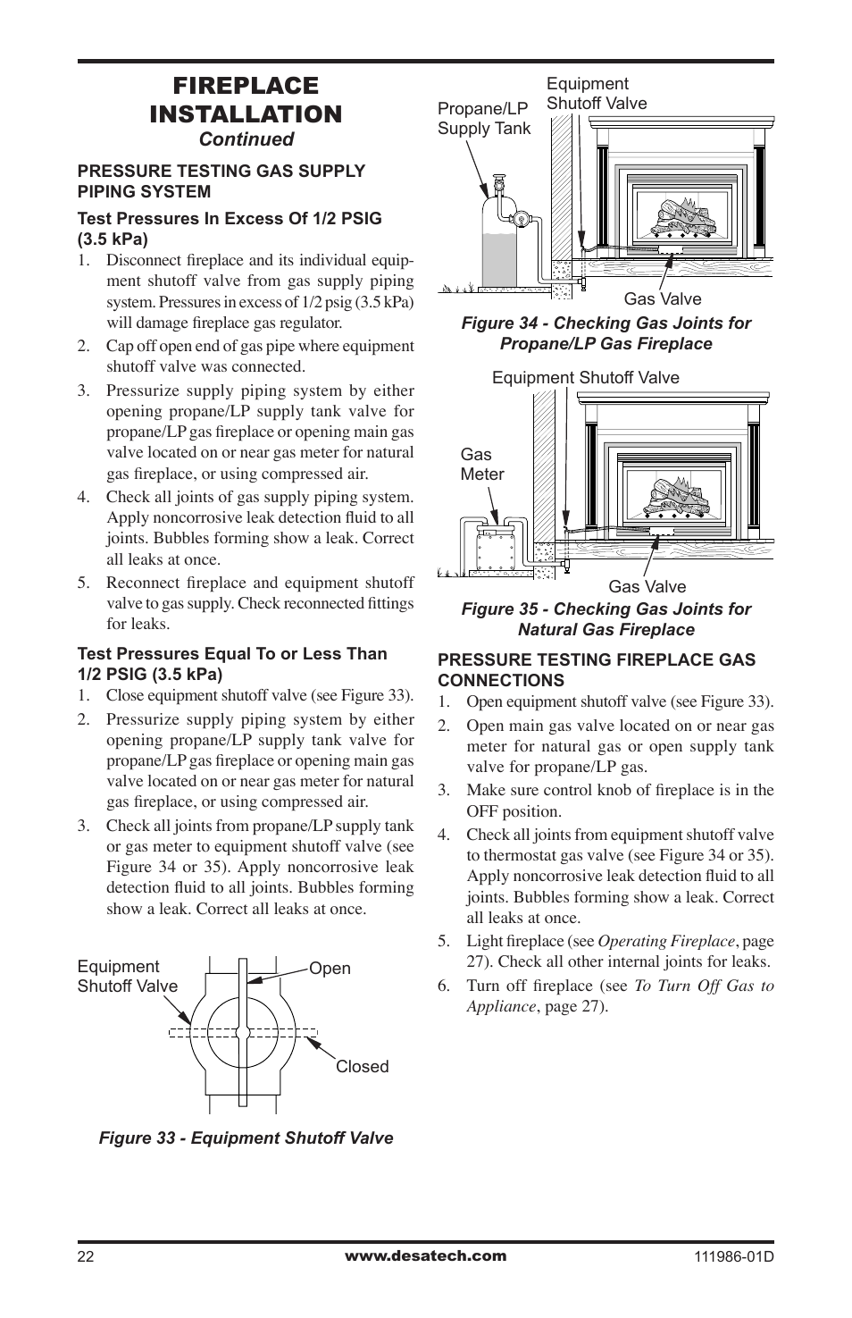 Fireplace installation | Desa (V)T32N SERIES User Manual | Page 22 / 40