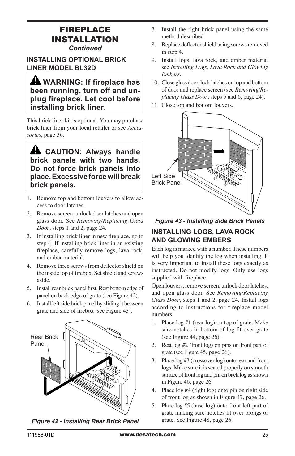 Fireplace installation | Desa (V)T32N SERIES User Manual | Page 25 / 40