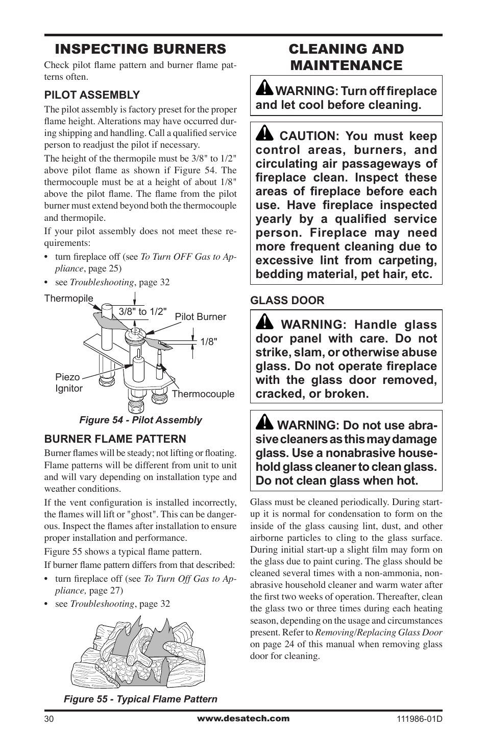 Inspecting burners, Cleaning and maintenance | Desa (V)T32N SERIES User Manual | Page 30 / 40