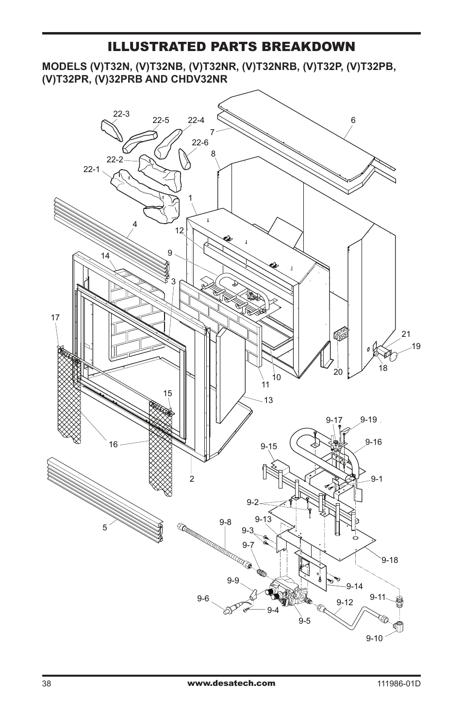 Illustrated parts breakdown and parts list, Illustrated parts breakdown | Desa (V)T32N SERIES User Manual | Page 38 / 40