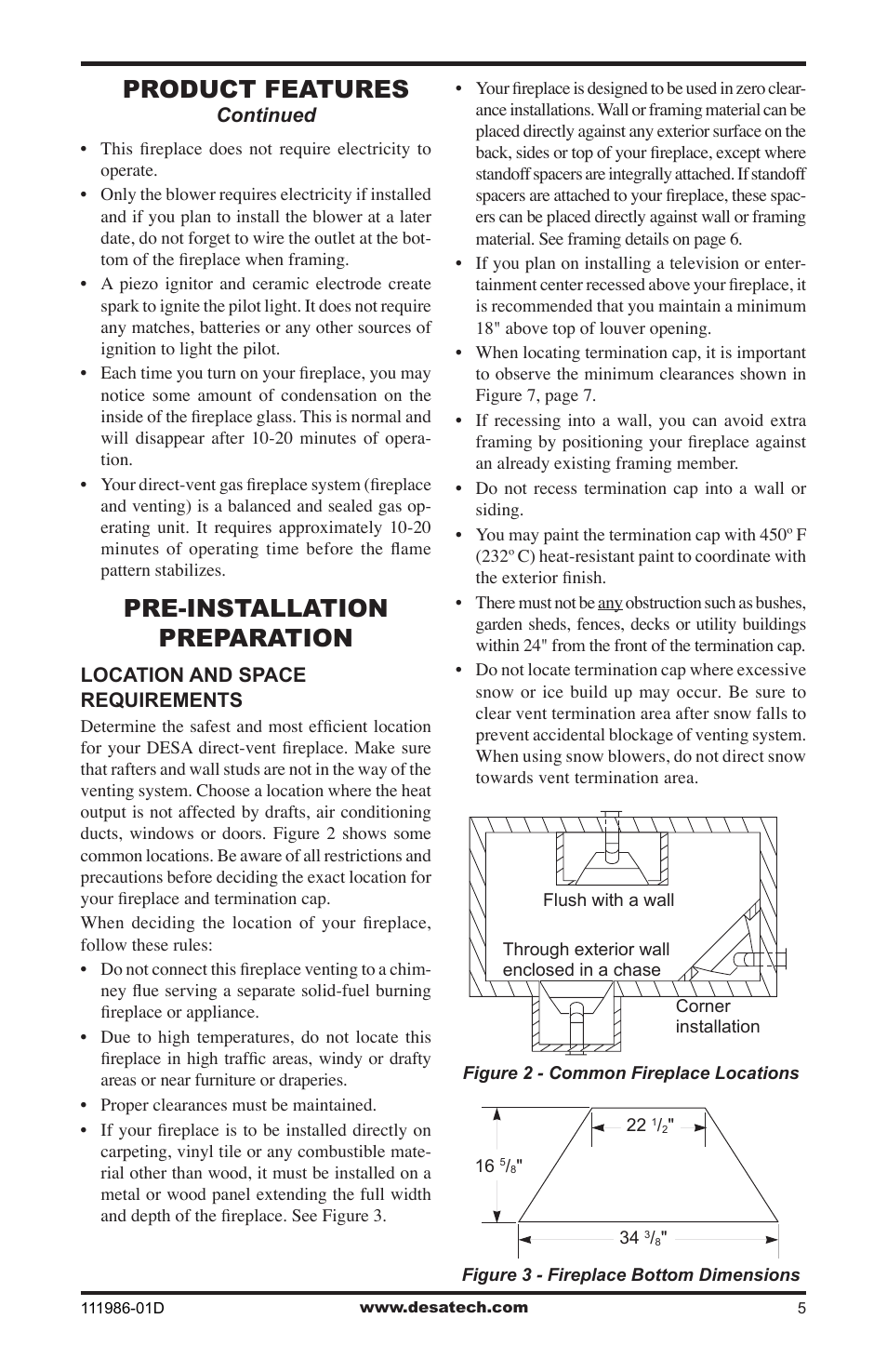 Pre-installation preparation, Product features, Drw fw | Desa (V)T32N SERIES User Manual | Page 5 / 40