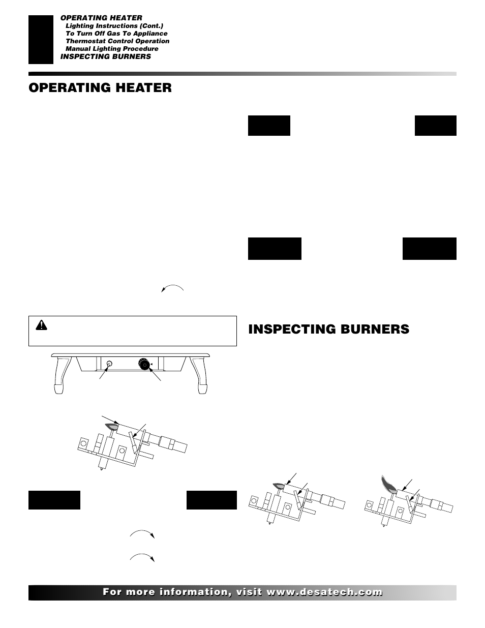 Inspecting burners, Operating heater, Continued | Desa SL30NT/SL30PT User Manual | Page 12 / 26