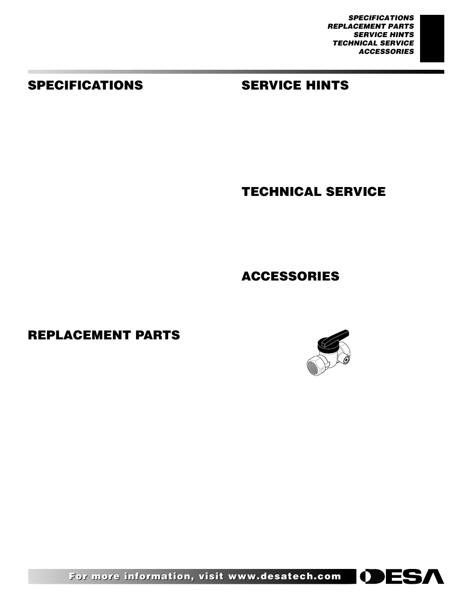 Accessories, Technical service, Service hints | Replacement parts, Specifications | Desa SL30NT/SL30PT User Manual | Page 17 / 26
