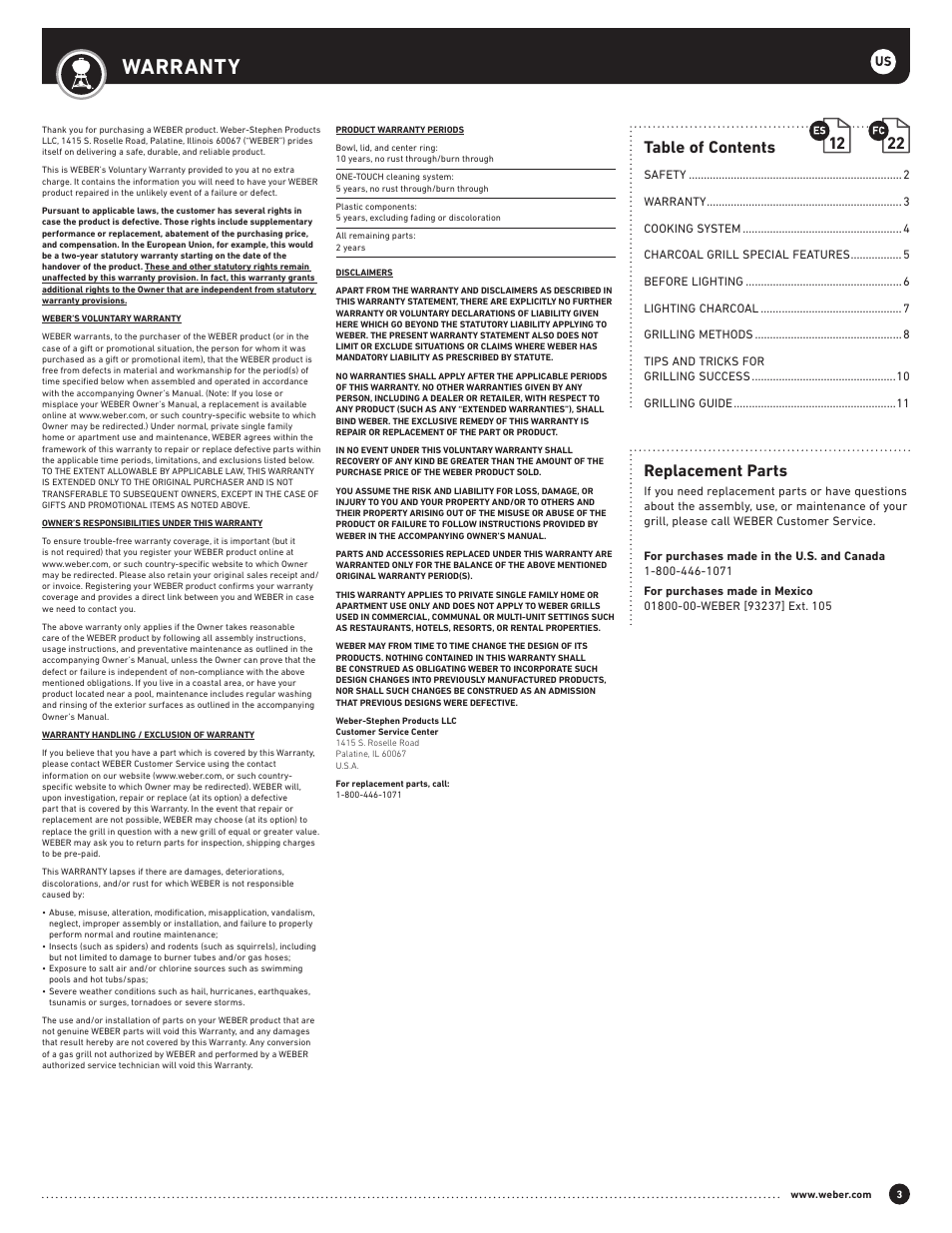 weber Performer 22 Inch Performer® Deluxe Charcoal Grill Owner's Manual User Manual | Page 3 / 32