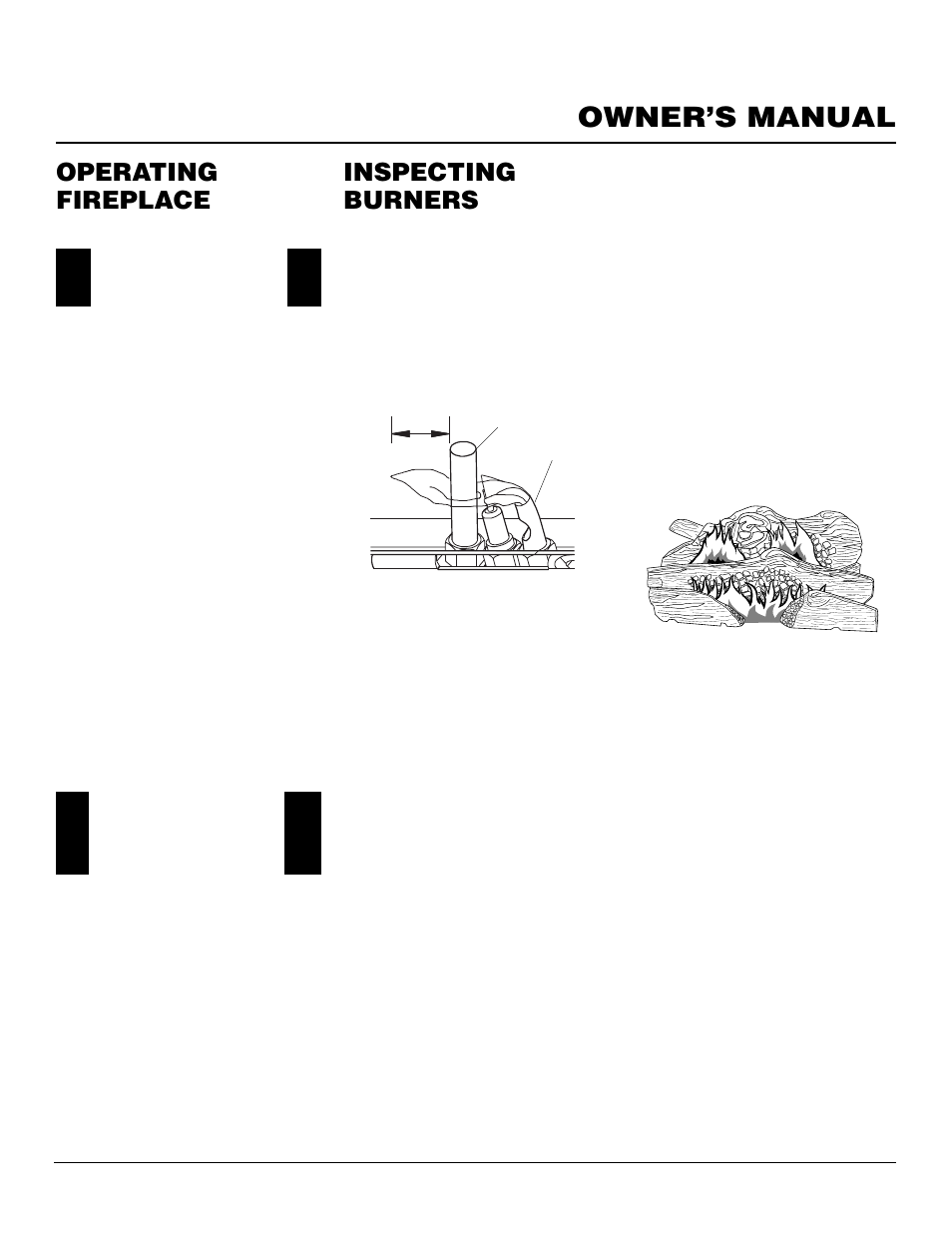 Owner’s manual, Operating fireplace, Inspecting burners | Desa DVFE34 User Manual | Page 25 / 36