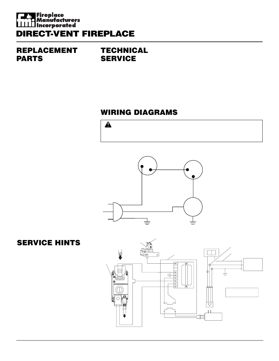Direct-vent fireplace, Service hints, Technical service | Replacement parts, Wiring diagrams, Parts under warranty, Parts not under warranty, When gas pressure is too low, When gas quality is bad | Desa DVFE34 User Manual | Page 30 / 36
