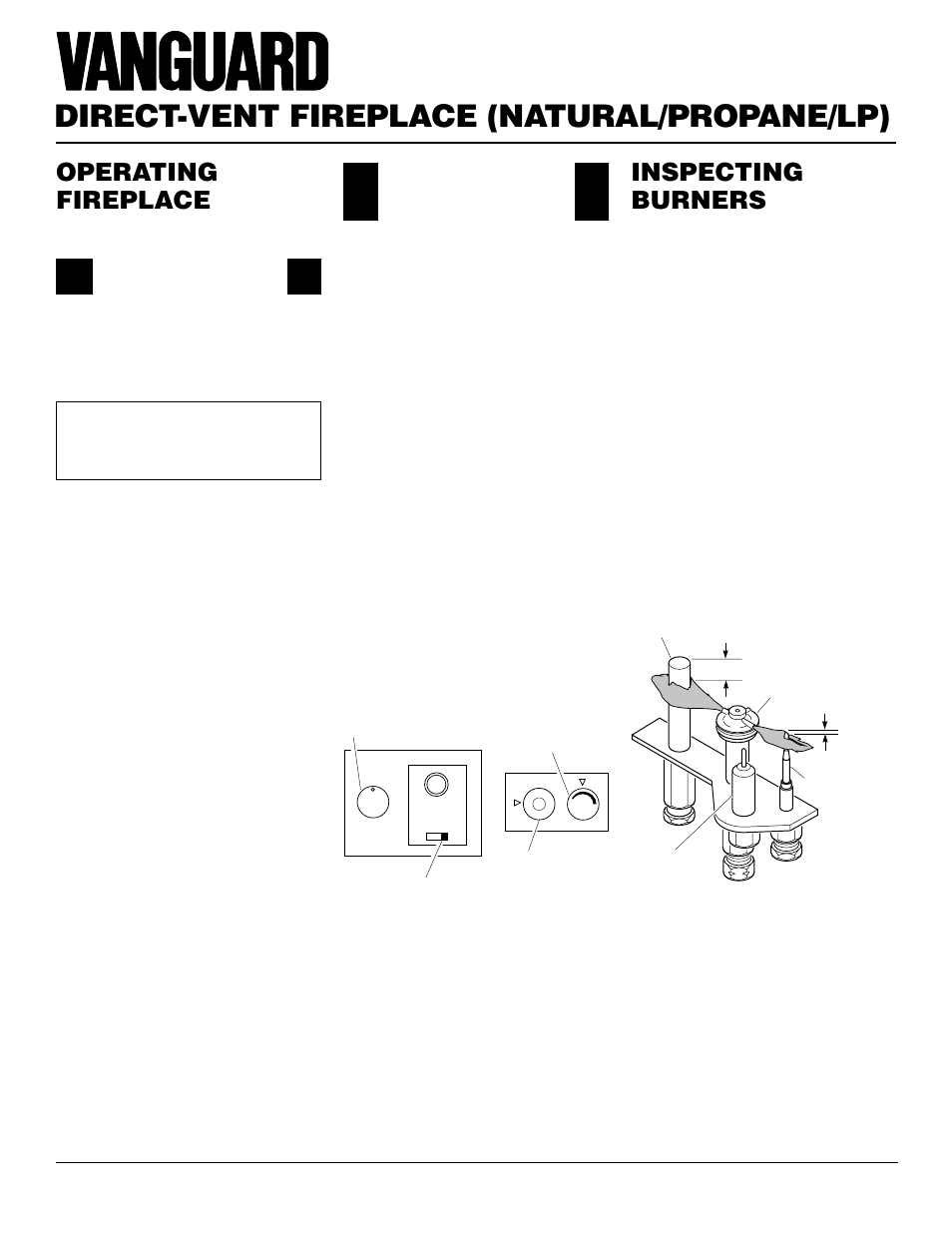 Direct-vent fireplace (natural/propane/lp), Inspecting burners, Operating fireplace | Continued, Pilot assembly, Burner flame pattern, Operating optional blower accessory, Optional remote operation | Desa BDV37N/P User Manual | Page 26 / 42